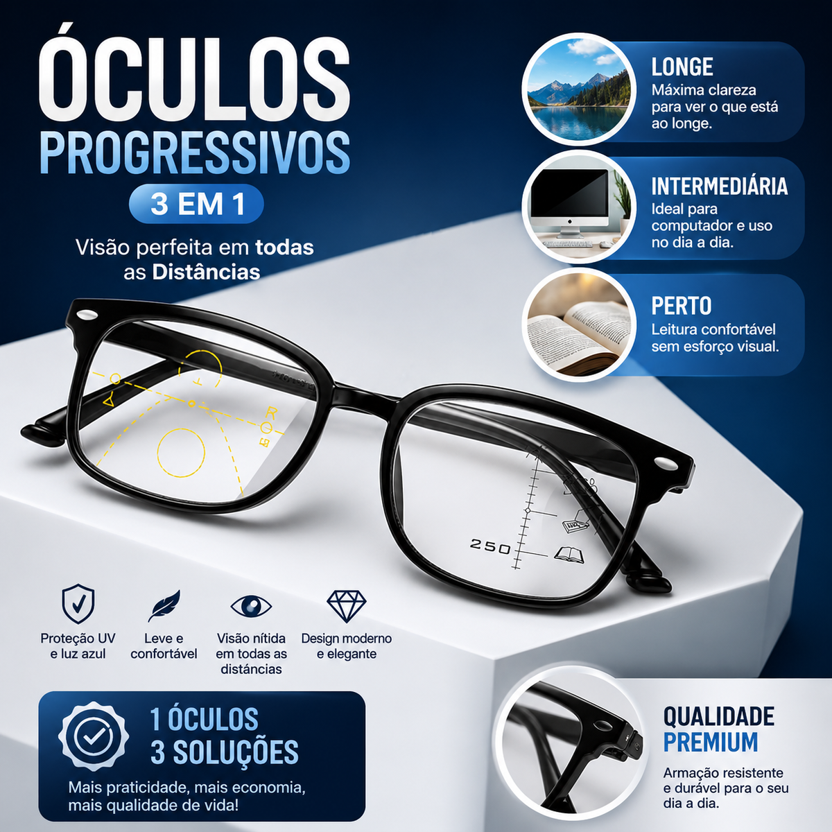 LENTES DE VISTA PROGRESSIVOS 3 EM 1
