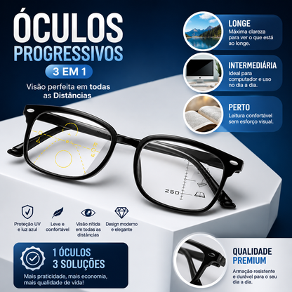 LENTES DE VISTA PROGRESSIVOS 3 EM 1